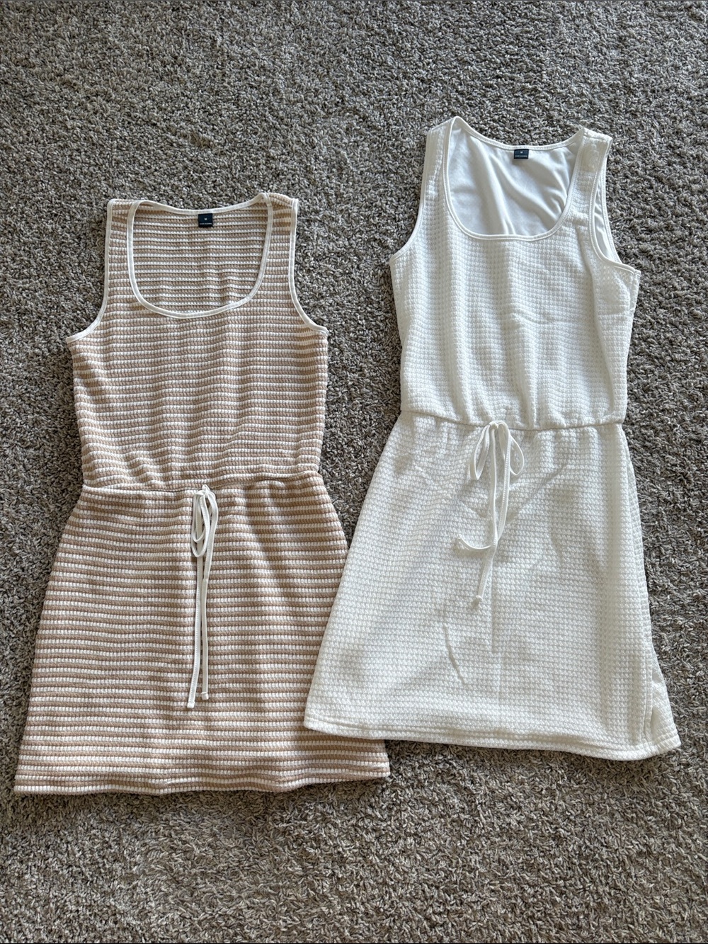 NWOT SHEIN Beige and Ivory Scoop-Neck Drawstring Tank Dresses